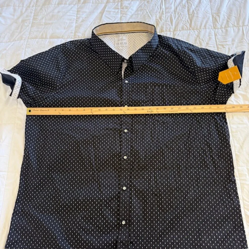 Craft & Flow Shirt Black Geometric Print Rolled Short Sleeve Stretch Size 3XL - Picture 5 of 9